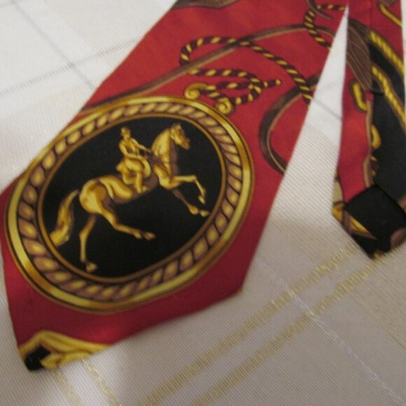 Vintage Mens Tie Wathne Pony Horse Equestrian Sandle Tack Silk Necktie  johanpa - Picture 7 of 7